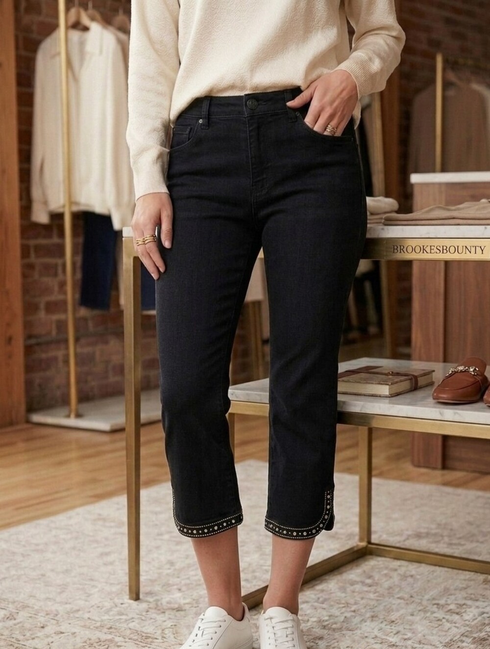 NYDJ Not Your Daughters Jeans Ariel Crop Embellished Lift Tuck Technology Pants